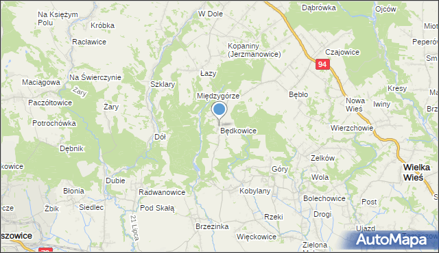 mapa Będkowice, Będkowice gmina Wielka Wieś na mapie Targeo